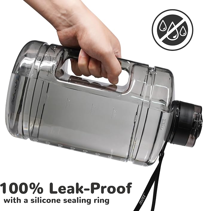 Large Water Bottle with Motivational Time Marker & Straw & Handle,2 Lids | BPA Free,Gallon Water Jug, Half Gallon water Bottle for Sport Gym Camping Workout Outdoors Yoga (Clear)