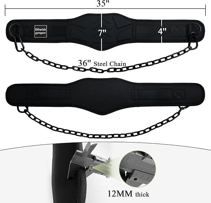 12 mm Thick Heavy Duty Dip Belt with 36 IN Steel Chain, 35" Weighted Pull Up Belt for Added Weight Training, Chin Ups, Pull Ups, Tricep Dips And More