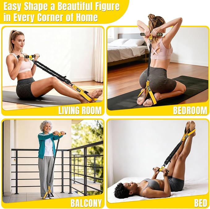 Upgraded Multifunction Pedal Resistance Band with Handle, 3 Tube Adjustable Resistance Bands for Abdomen, Waist, Arm, Core/ABS, Leg Workout - Sit Up Exercise Equipment for Women