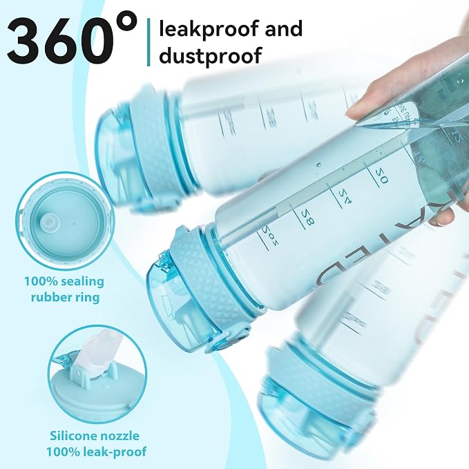 GOPPUS Clear Water Bottle With Straw 32oz Clear Sports Water Bottles Motivational with Time Marker Tritan BPA Free Clea Plastic Water Bottle Wide Mouth for Gym Travel Home School Office