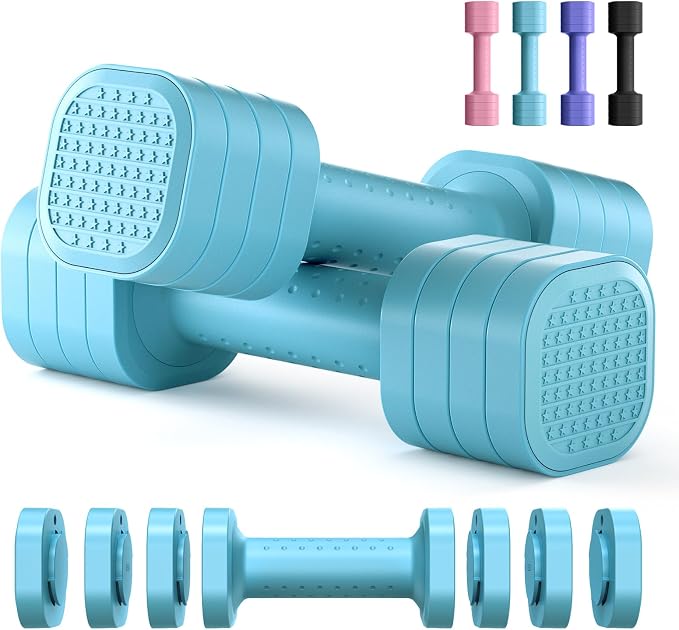 Zempox Hand Weights for Women at Home 2-5 lb Light Adjustable Dumbbells Set | Adjustable 2-5 lb(A Pair 4lb 6lb 8lb 10lb), 4-in-1 Design, TPU Soft Grip, Quick Weight Change, Compact for Home, Gym, Office