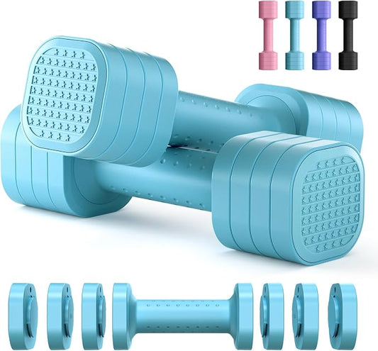 Zempox Hand Weights for Women at Home 2-5 lb Light Adjustable Dumbbells Set | Adjustable 2-5 lb(A Pair 4lb 6lb 8lb 10lb), 4-in-1 Design, TPU Soft Grip, Quick Weight Change, Compact for Home, Gym, Office