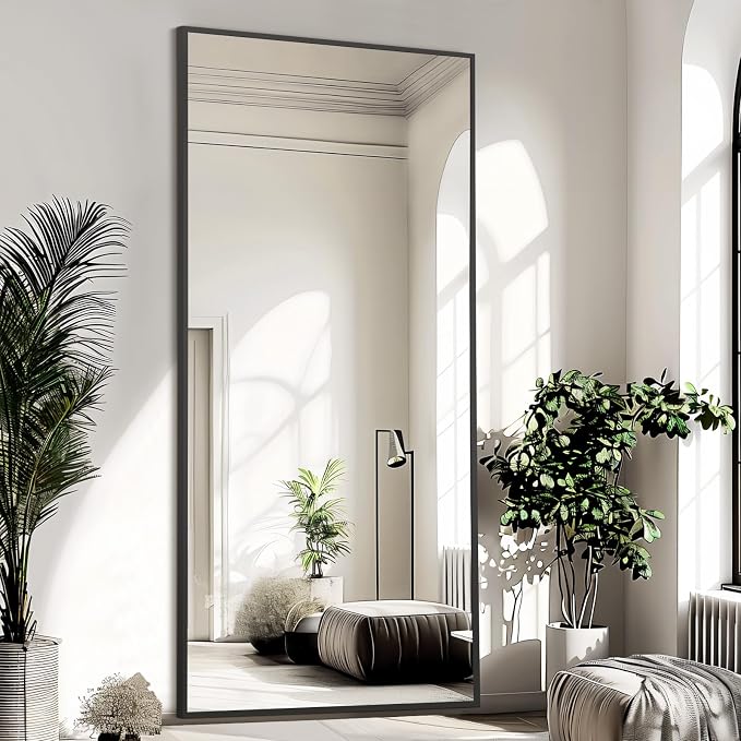 Large Full Length Mirror, 76"x34" Oversized Floor Mirror, Black | Free Standing, Leaning Wall, Hanging, Full Body, for Bedroom Living Room Gym, Tempered Glass, Rectangular