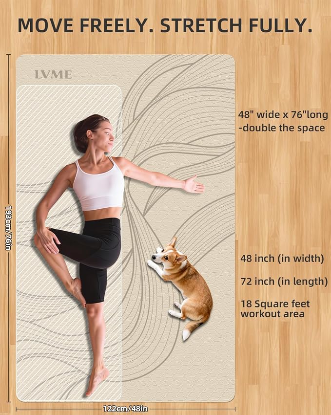 Large Yoga Mat (75.5"x47.6"x0.4"）Extra Wide & Thick 10mm | Non-Slip Exercise Mat, High-Density TPE Mat for Yoga Pilates & Home Gym Workouts