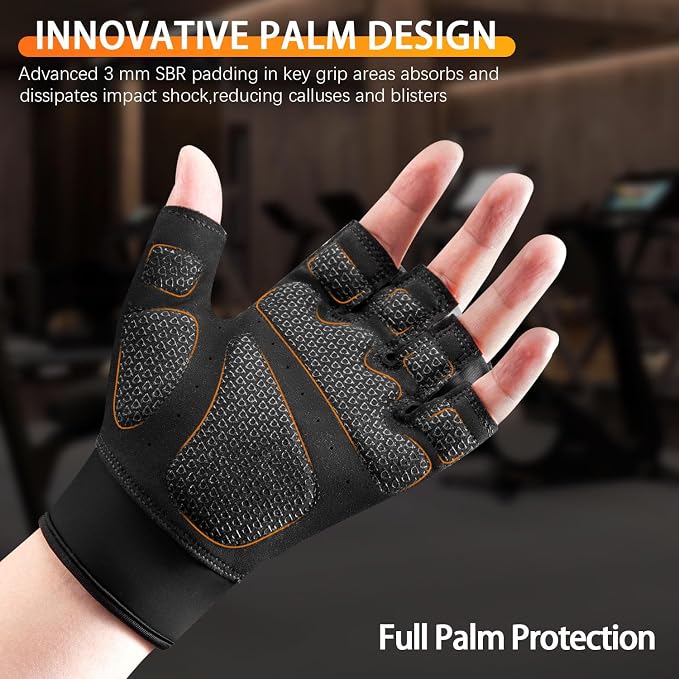 Workout Gloves for Men and Women, Gym Gloves for Weight Lifting, Exercise, Cycling, Training & Fitness, Fingerless with Padded Grip, Full Palm Protection & Breathable Design