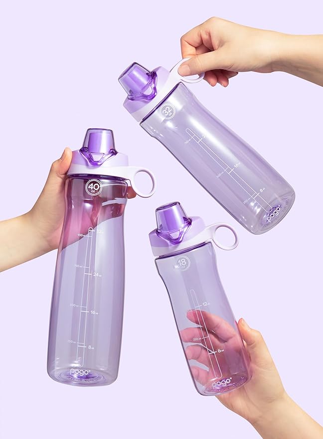 Pogo 18oz Plastic Water Bottle with Chug Lid and Carry Loop, Lilac | Leakproof water bottle with chug lid and carry handle. BPA-free, great for travel, school, outdoors, and gym.