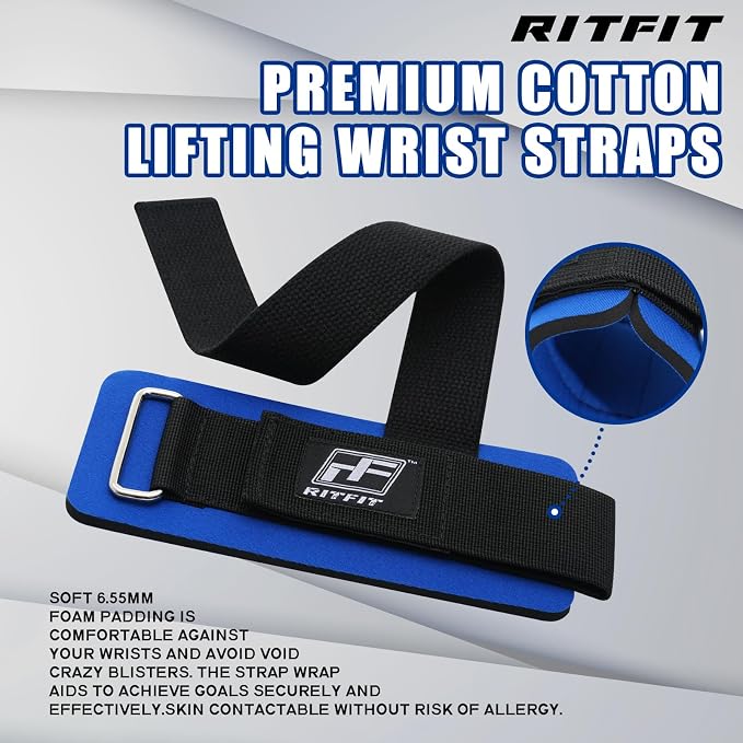 RitFit Wrist Wraps with Neoprene Padding for Weightlifting | 6.55mm Thick, Anti-Slip Dual-Purpose Support and Lifting Strap, Bodybuilding MMA Powerlifting, Deadlifts Pull Ups