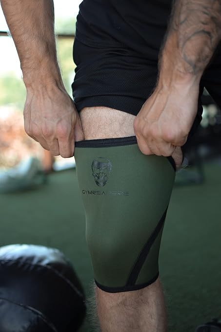 Gymreapers Knee Sleeves (Pair w/Bag) - Knee Compression Sleeve Support for Squats, Weightlifting, and Powerlifting 7MM Neoprene Sleeves - 1 Year Warranty (Military Green/Black, XX-Large)