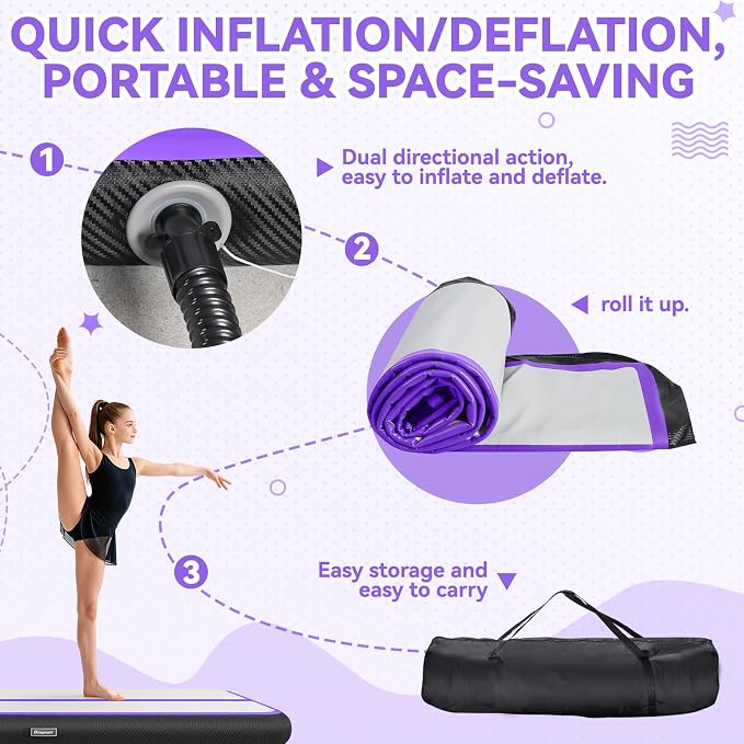 FBSPORT 6.6ft/10ft/13ft/16ft/20ft Inflatable Air Gymnastics Training Mat | 4/6/8 inches Thickness Inflatable Mat, with Electric Pump, Suitable for Home Training/Cheerleading/Yoga/Water