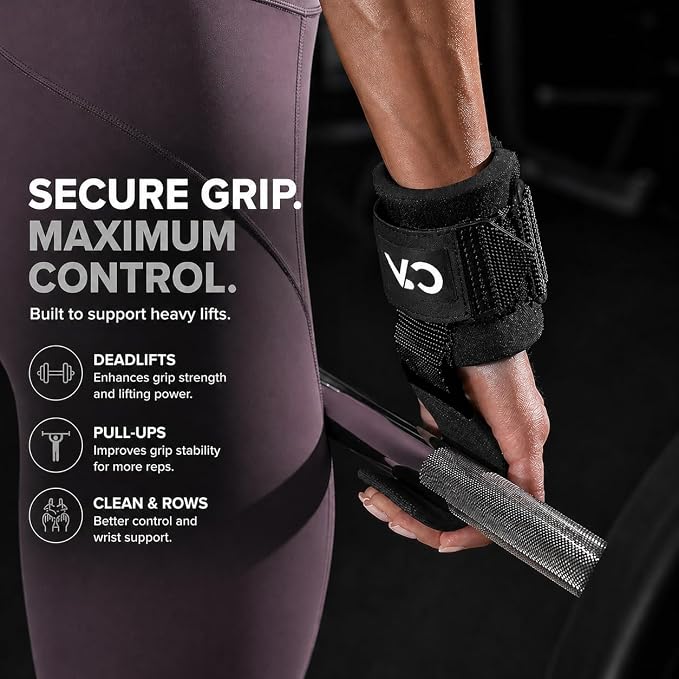 Weight Lifting Hooks (Pair) for Deadlifts, Pull Ups, Rows & Shrugs - Heavy Duty Gym Hooks with 8mm Padded Wrist Straps, Secure Grip Support for Weightlifting, Powerlifting & Strength Training