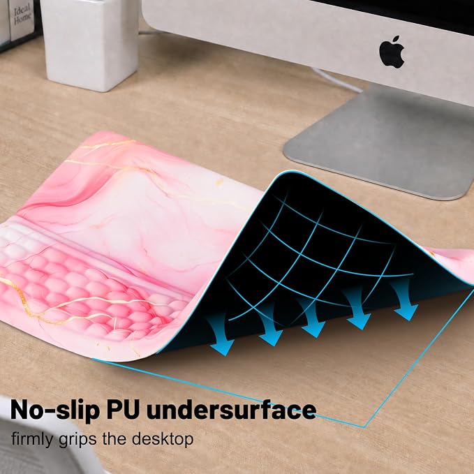 Keyboard Stand with Wrist Rest，Ergonomic Keyboard Riser Holder Lifter Tray | Marble - Pink Gold，Computer Wrist Support Pad，Ergonomic Keyboard stand for desk，Soft Memory Foam Desk Cushion，Non-Slip