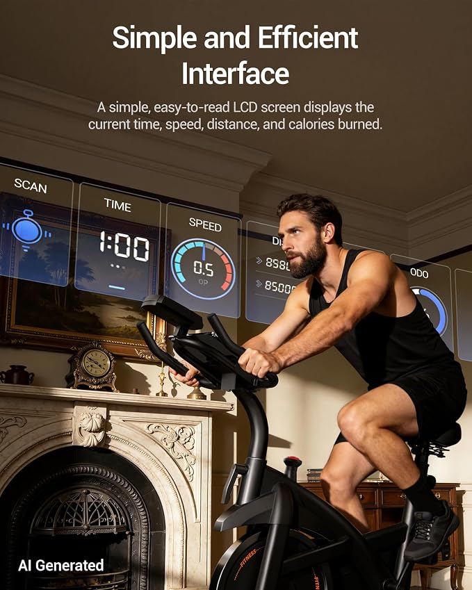CURSOR FITNESS Exercise Bike, Stationary Bikes for Home with Brake Pad | Low Noise Indoor Bike for Home with Exclusive App, Workout Bike with Tablet Mount for Weight Loss, 300 lb Weight Capacity