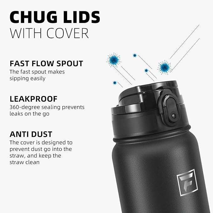 Fanhaw 40 oz Insulated Stainless Steel Water Bottle with Chug Lid, Leakproof & Sweat-Free Extra-Large Metal Bottle for Outdoor, Hiking & Gym (Black)