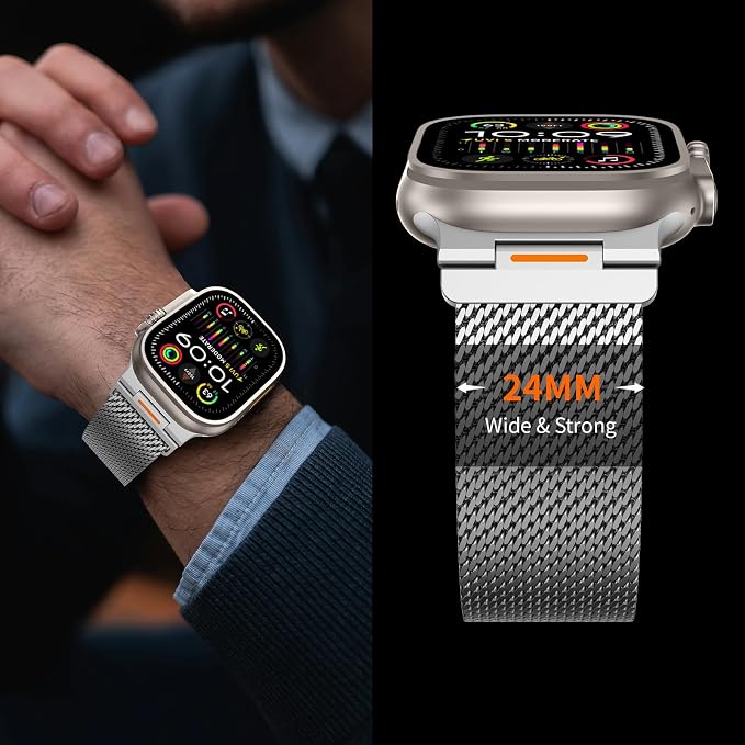 Bands Compatible with Apple Watch Ultra 3/2/1 Band 49/46/45/44mm | Milanese Loop Magnetic Stainless Steel Strap for iWatch Ultra SE 3/2/1 Series 11 10 9 8 7 6 5 4 3 2 1 Men, Silver