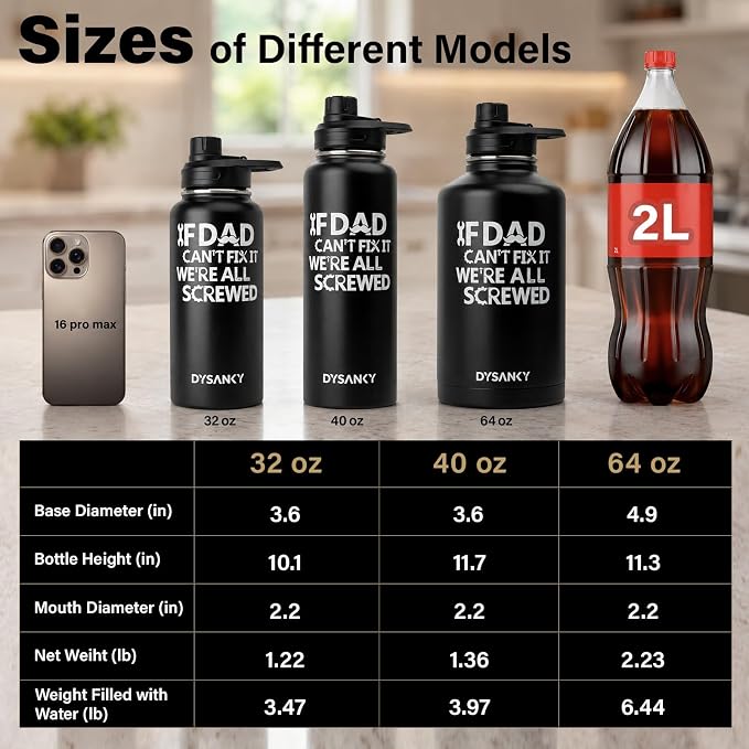 DYSANKY Fatehers's Day Water Bottle Gift for Dad– 64 oz Insulated Stainless Steel Bottle with Carrier Bag, Strap & Gift Box – BPA-Free – Ideal for Hiking, Camping & Travel 64 oz