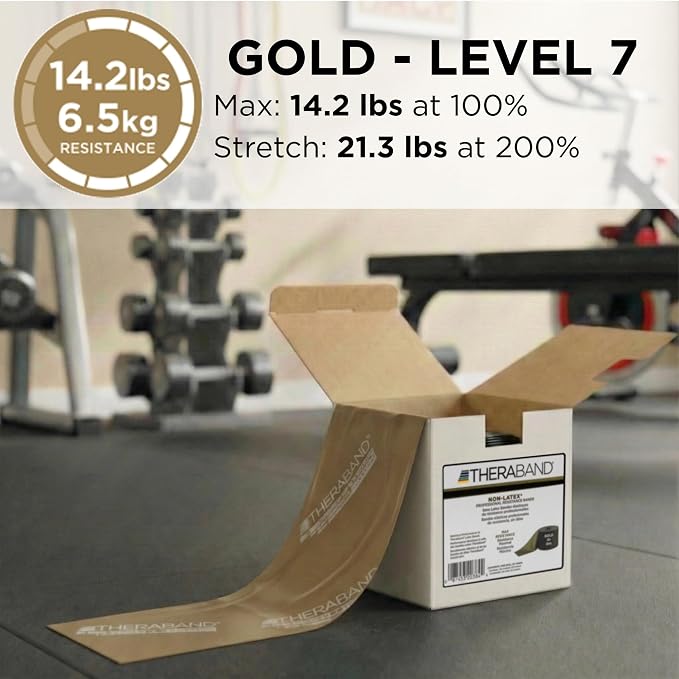 THERABAND Resistance Band, Gold, Max, 25-Yard Roll, Latex-Free, Elastic Band for Exercise, Physical Therapy, Yoga, Pilates, Stretching, Home Workouts, Color-Coded for Easy Resistance Levels