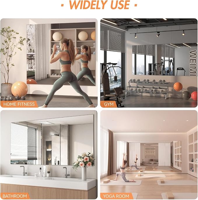 Hasipu 2 Pcs Home Gym Mirror, 72" x 36" Each, Large Full Length Frameless | Tempered Glass, Wall Mounted Full Body Frameless Mirrors for Workout Yoga Garage Bedroom Pilates Dance Fitness or commercial