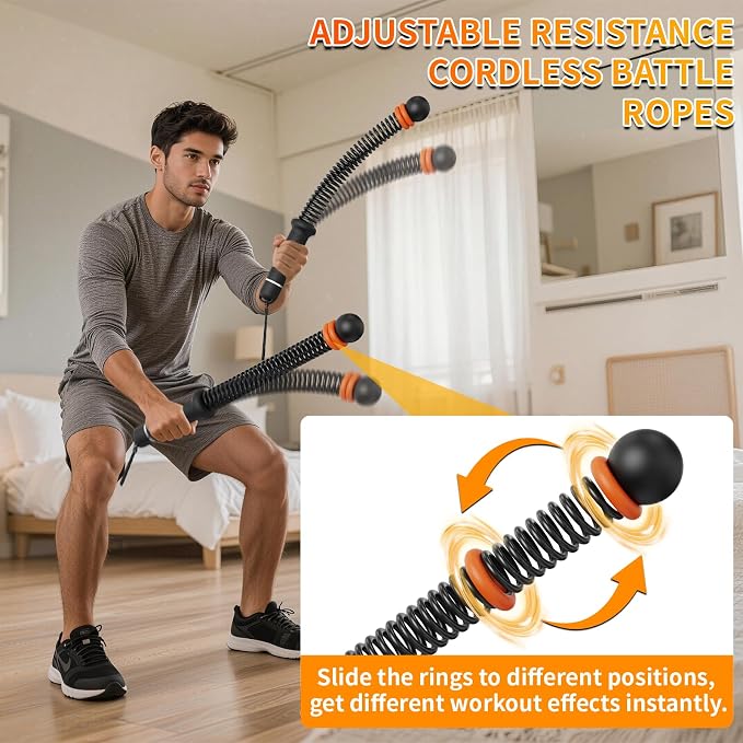 Ropeless Battle Ropes for Home Gym, Portable Cordless Weighted Battle Rope | Storage Bag, Weighted Battle Rope for High Calorie Burn, Men & Women Fitness Equipment, HIIT & Low-Impact Aerobic Training