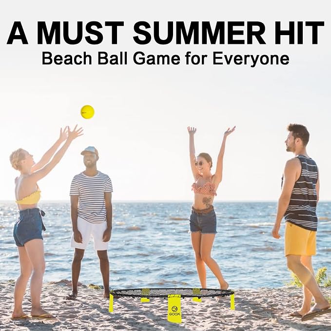 GOOX Outdoor Beach Ball Games with Carrying Bag, 3 Balls, Net and Strip Light (ONLY for Light Up Set)- Roundnet Game Set for Family - Played Outdoors, Indoors, Beach, Lawn, Yard and Park