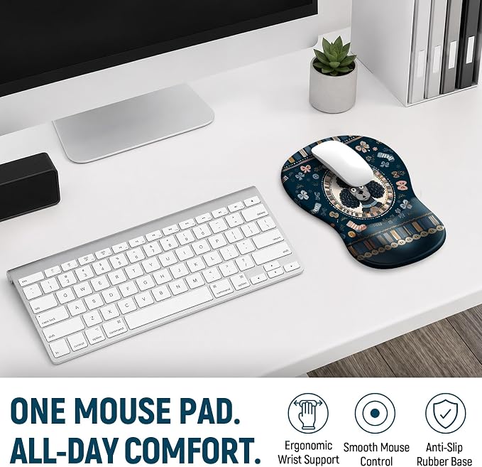 Ergonomic Mouse Pad with Wrist Rest, Gel Wrist Support, Poodle | 10.2 x 7.6 in Mouse Pad with Smooth Fabric Surface and Non-Slip Rubber Base for Office, Home, Study, and Gaming