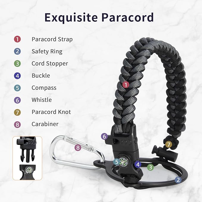 Trebo One Gallon Water Bottle Insulated with 3 Lids, Paracord Handle & Bag | 128 oz Large Stainless Steel Water Jug, Triple Wall Vacuum Copper Plated, Dishwasher Safe, Keeps Cold 48 Hrs for Hiking, Gym