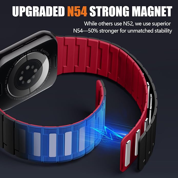SNBLK Magnetic Watchband Compatible with Apple Watch for Men 44mm 45mm 46mm 49mm 42mm 41mm 40mm 38mm Women, Silicone Sport Strong Magnet Strap for iWatch Series 11 Ultra 3 Ultra 2 Se 10 9 8 7 6 5 4 1