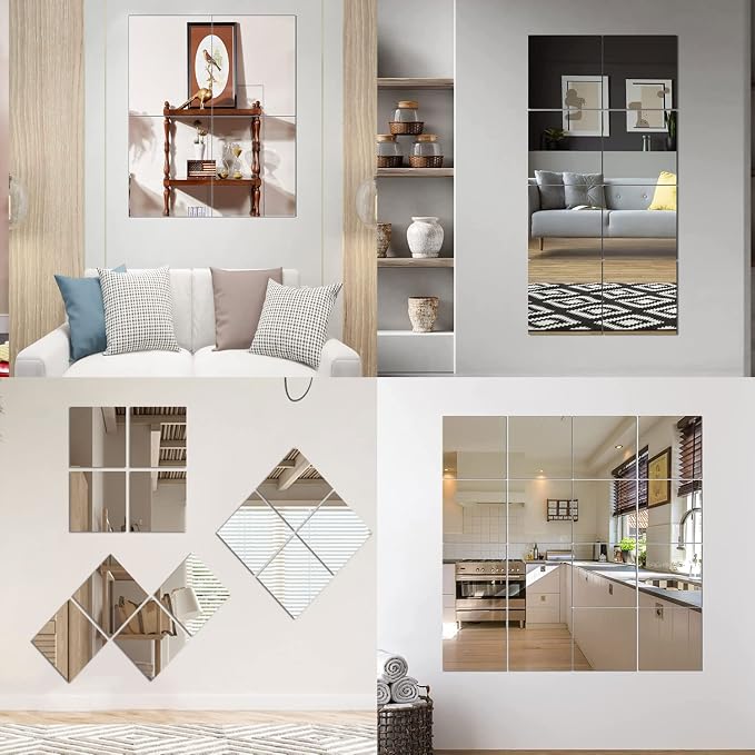 4'' x 6'' x 0.07'' Acrylic Mirror Tiles for Wall Decor, 10Pcs | Rectangular Wall Mirror Sheet with Adhesive Stickers for Bathroom, Bedroom, Living Room, Home, Tables Centerpieces Decor