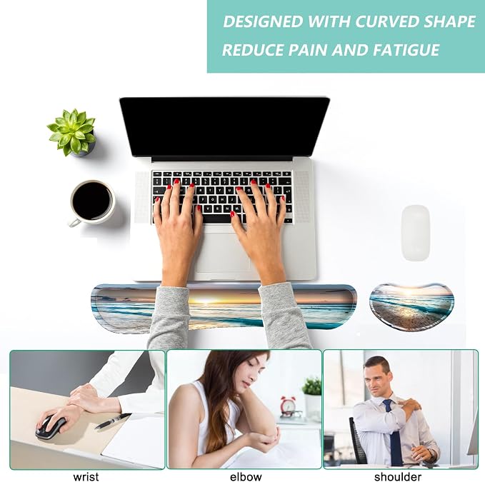 Keyboard Wrist Rest Mouse Wrist Support Set, Memory Foam Wrist Rest Pad for Computer Laptop Keyboard Mouse, Ergonomic Wrist Cushion Support for Typing Pain Relief, Gaming Home Office, Beach