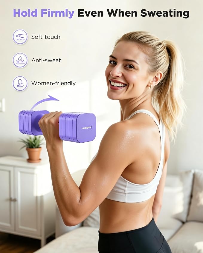 FEIERDUN DB3 5-in-1 Adjustable Dumbbell Set, 6LB/10LB Pair Adjustable Weights for Women at Home, Dual Locking Stable Hand Weights with TPU Soft Handle, Home Gym, Rehab, Pilates, Yoga, Strength Training