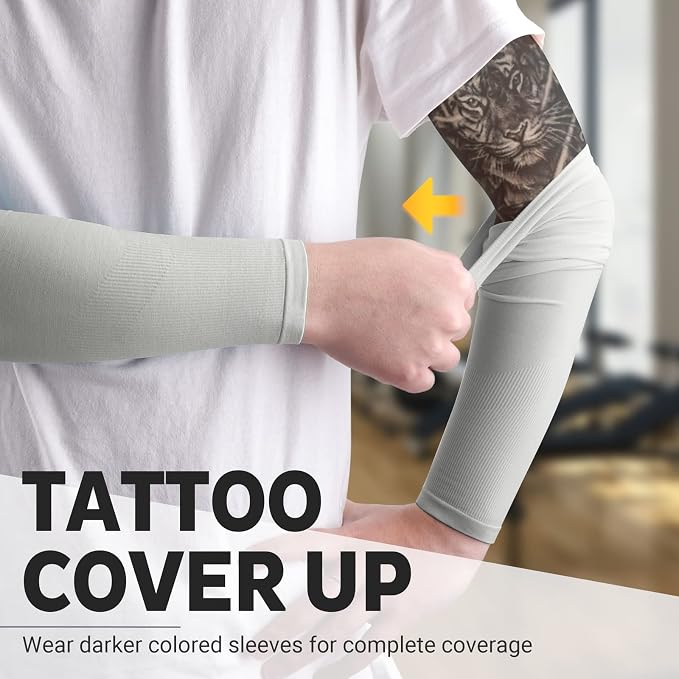HEGCOIIE UV Sun Protection Arm Sleeves for Men & Women - Tattoo Cover Up - UPF 50 Cooling Sleeve for Golf, Cycling