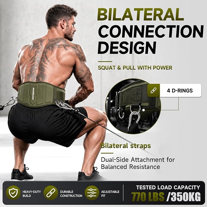 MANUEKLEAR 4-in-1 Weight Lifting Belts for Back Support, Dip Belt with 38.5 IN Rope for Weightlifting Pull Up, Weight Belt for Men Women