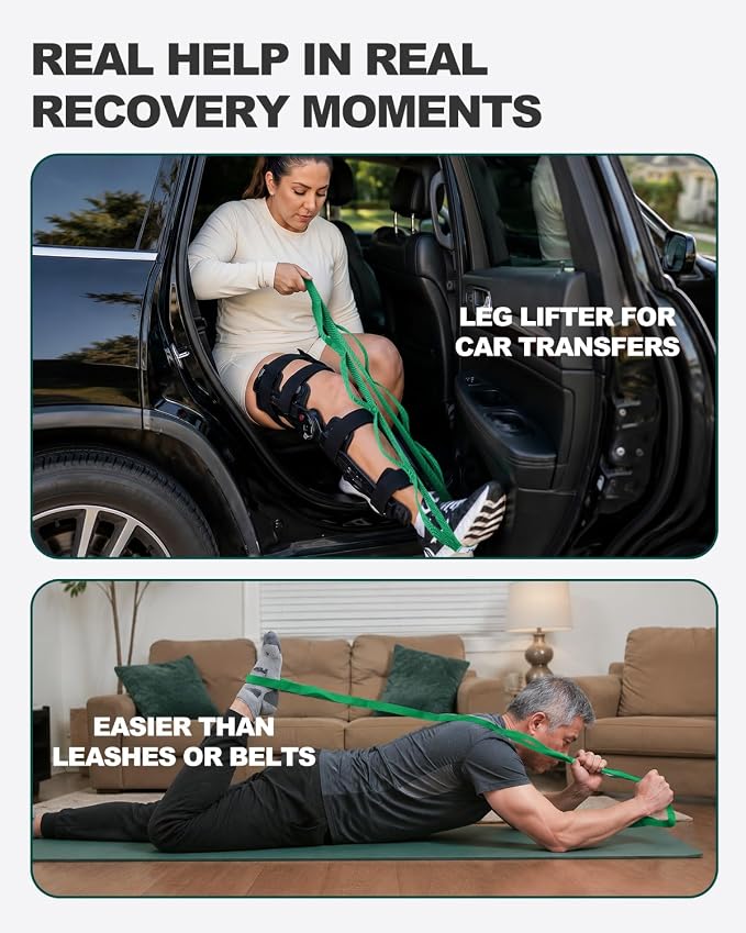 Trideer Stretching Strap with Loops & Leg Lifter, Non-Elastic PT-Style Physical Therapy Strap for Knee Replacement Rehab, Hamstring, Calf & Back Stretcher Mobility, Hip, Shoulder & Yoga