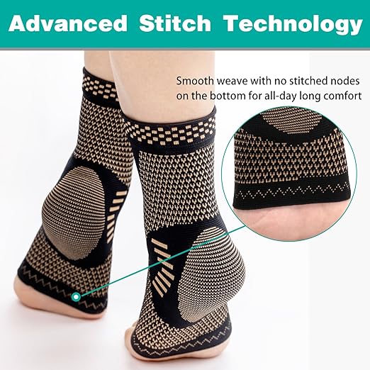 INDEEMAX Ankle Brace for Women & Men, Ankle Compression Sleeve Support Copper Infused Ankle Brace for Sprained Ankle, Plantar Fasciitis Sports, Achilles Tendonitis Pain Relief, Copper Black, S