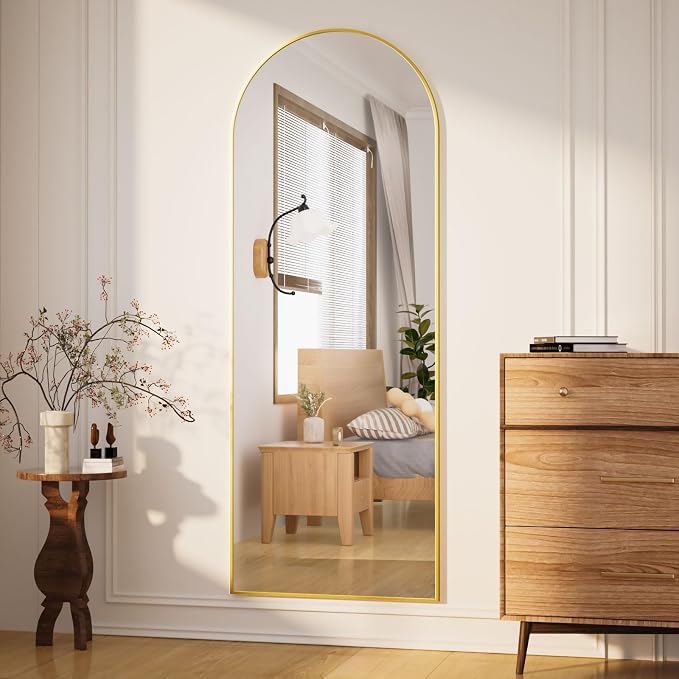 Arched Full Length Mirror 65"x24" Leaning Hanging for Decor Gold | Standing Body Mirror with Aluminum Frame for Bedroom Cloakroom Living Room Make-up Gift