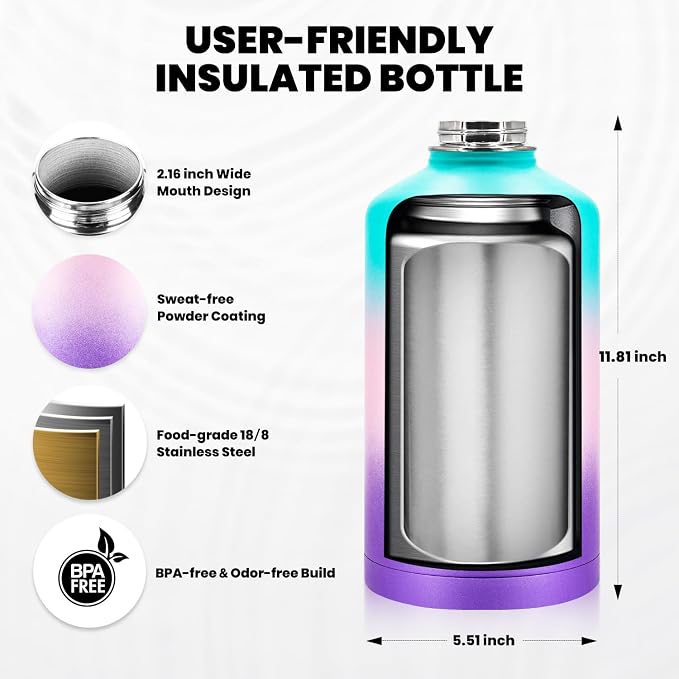 RAYMYLO One Gallon Water Bottle Insulated, Triple Walled Vacuum Stainless Steel