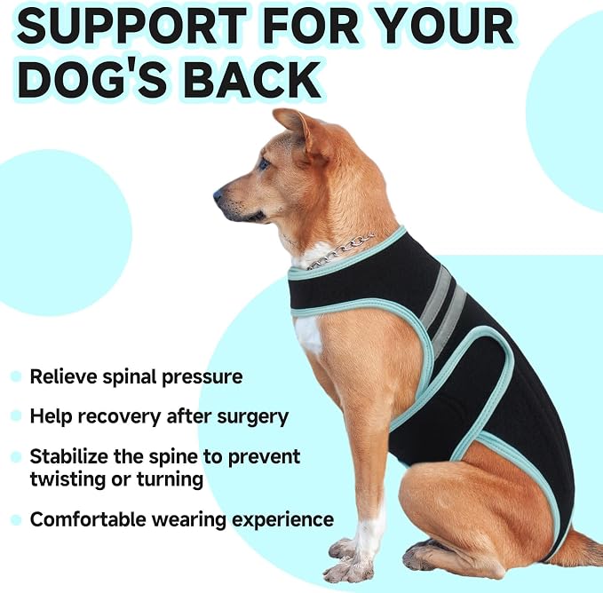 Dog Back Brace, Breathable Dog Post-Surgery Vest for IVDD, Arthritis & Spine Support, Adjustable Reflective Pet Back Bracer Pain-Relieving Harness, Black XS
