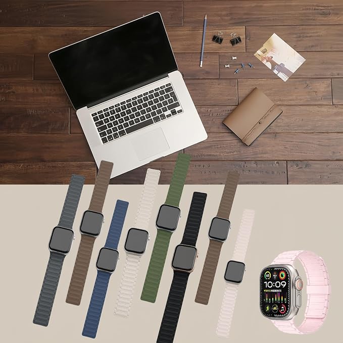 Magnetic Band Compatible with Apple Watch Ultra 3/2/1 Band for Men 49mm 46mm 45mm 44mm 42mm, Silicone Sport Waterproof Loop Strap Magnet Link for iWatch Series SE 11 10 9 8 7 6 5 4 3 2 1