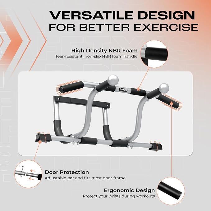 Yes4All Heavy Duty Wall Mounted Pull Up Bar, Over Door Pull Up Bar for Doorway, Multi Grip Chin Up Bar, Sturdy Strength Training Bars & Durable Gym Bar for Home Exercise