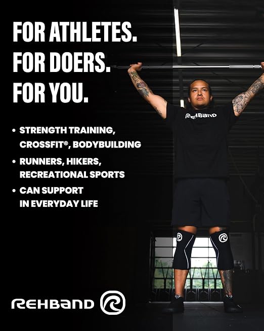 Rehband 7mm Power Max Knee Compression Sleeve for Strength Sports, Competition Grade, Neoprene Knee Sleeves for Bodybuilding & Heavy Powerlifting, Colour:Black - 1 Pair, Size:Medium