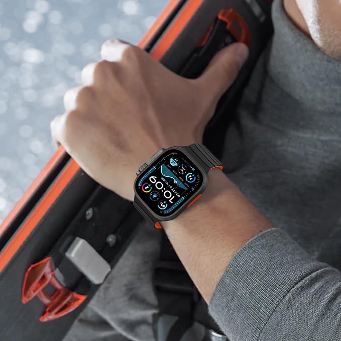 Tasikar Magnetic Bands Compatible with Apple Watch 42mm(Series 11/Series 10) 41mm 40mm 38mm Soft Silicone Replacement Loop Wristband for iWatch SE Series 11 10 9 8 7 6 5 4 3, Black-Orange