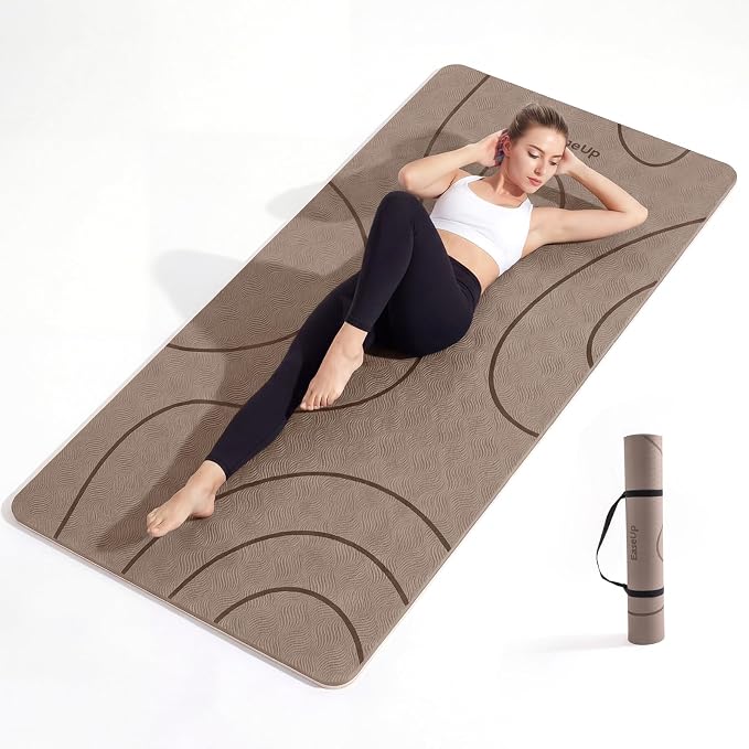 EaseUp Large Yoga Mat 73x35.5x0.4",10mm Thick Non-Slip for Home Workout | Extra thick and wide,TPE material, joint cushioning, easy to clean, wear-resistant, for yoga & Pilates with strap ﻿
