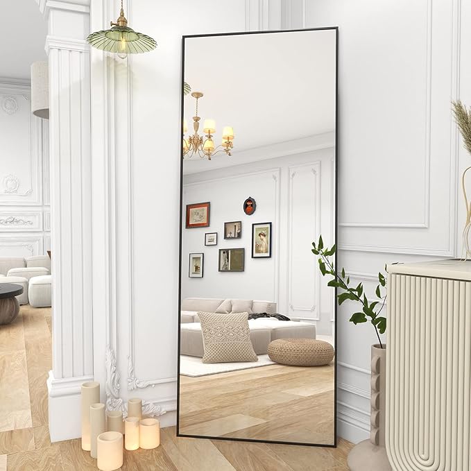 BEAUTYPEAK Full Length Mirror 64"x21" Floor Mirrors | Nano Glass, Standing Rectangle Mirrors Body Dressing Wall-Mounted for Living Room, Bedroom, Black