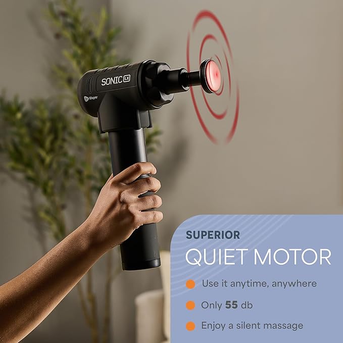 LifePro Sonic LX Percussion Massage Gun Deep Tissue with Heat & 10 Heads | 9 Speeds, 131°F Heated Tip, Carry Case, USB-C, Handheld Massage Gun with Heat Therapy & Muscle Gun for Back, Neck & Calves