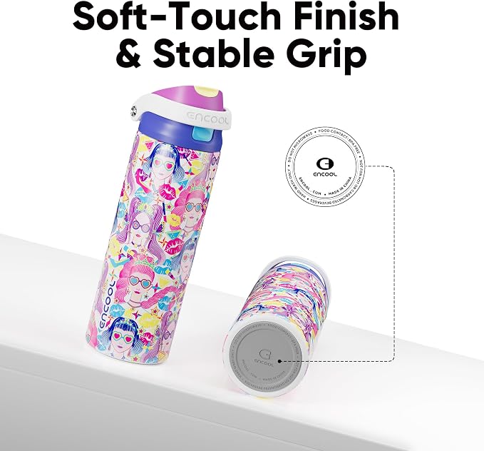 ENCOOL Leakproof Insulated Water Bottle with Straw Dual-Sip Water Bottle Bag-Safe Design for Work, Commute & Gym – Keeps Drinks Cold All Day, 24 oz, Party Trendy