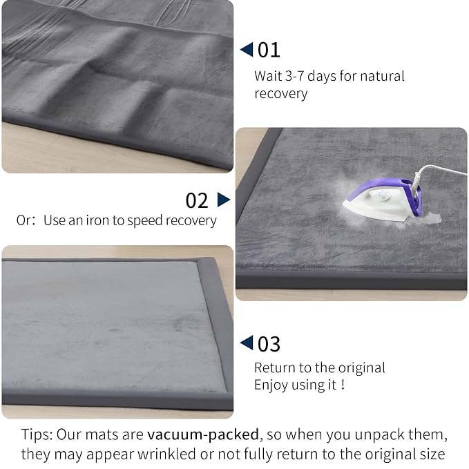 ACOMOPACK 1.3" Thick Baby Play Mat for Floor,50x50 Elasti-Foam Playpen Mat for Kids,Infants,Toddlers, Ultra Soft Crawling Mat with Non-Slip Bottom,Tummy Time,Nursery Rug,Yoga,Tatami（Dark Grey）