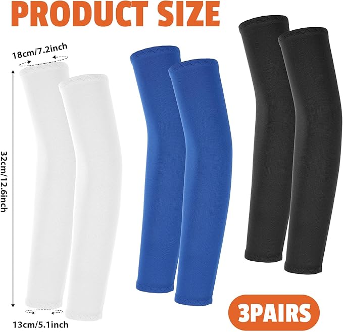 3Pairs Arm Sleeves for Kids, Outdoor Breathable Elastic Ice Sleeve for Youth Basketball Football Baseball Sports