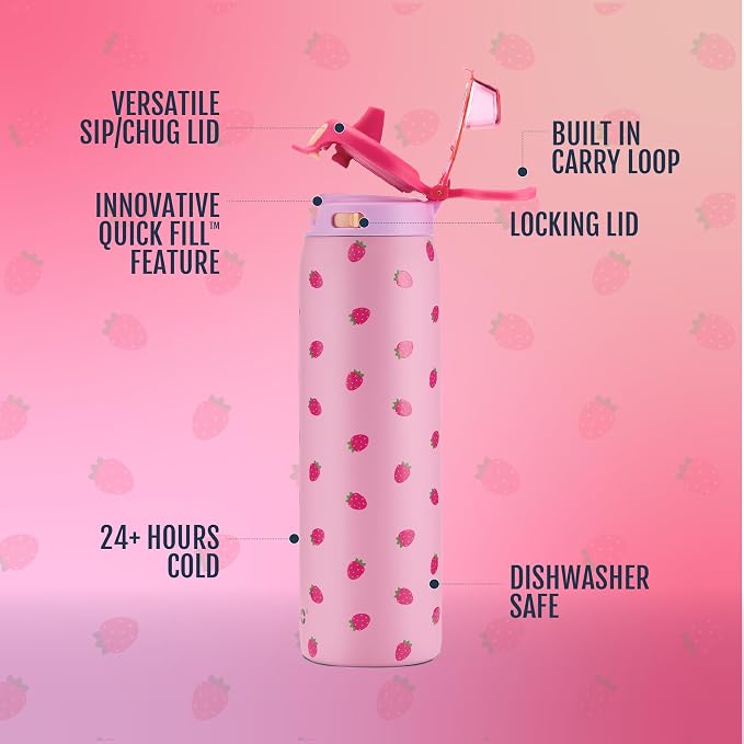 Ello Pop & Fill Insulated Stainless Steel Water Bottle with Quick Fill Lid, Leakproof Locking, Sip or Chug Spout, BPA-Free, Double Wall Vacuum Insulated for Sports, Travel & School- 22oz / 32oz / 40oz