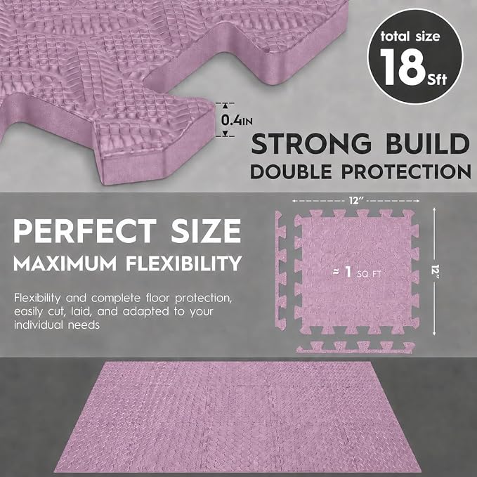 18pcs Puzzle Exercise Mat, 12.6"x12.6"x0.4", 18sqft EVA Interlocking Foam Floor Tiles, Protective, Water-Resistant Flooring for Home Gym & Workout Equipment