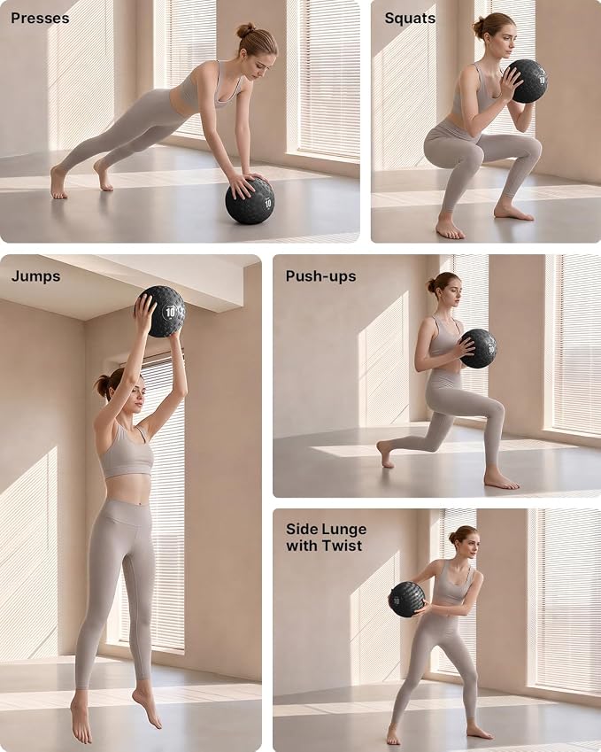YOTTOY Slam Ball Medicine Ball, Sand-Filled No Bounce Weighted Ball with Textured Grip for Exercise, Strength Conditioning, Cardio, Core Workouts and Cross Training