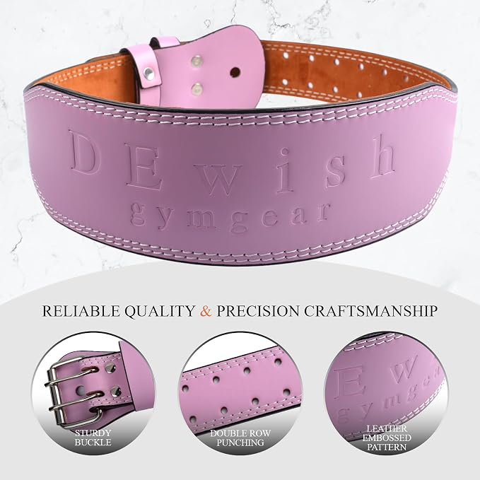 Leather Gym Fitness Belt, 4" & 6" Padded Lumbar Back Support, 10 Adjustable Holes for Weightlifting Powerlifting Bodybuilding Deadlift Squat Workout Strength Training